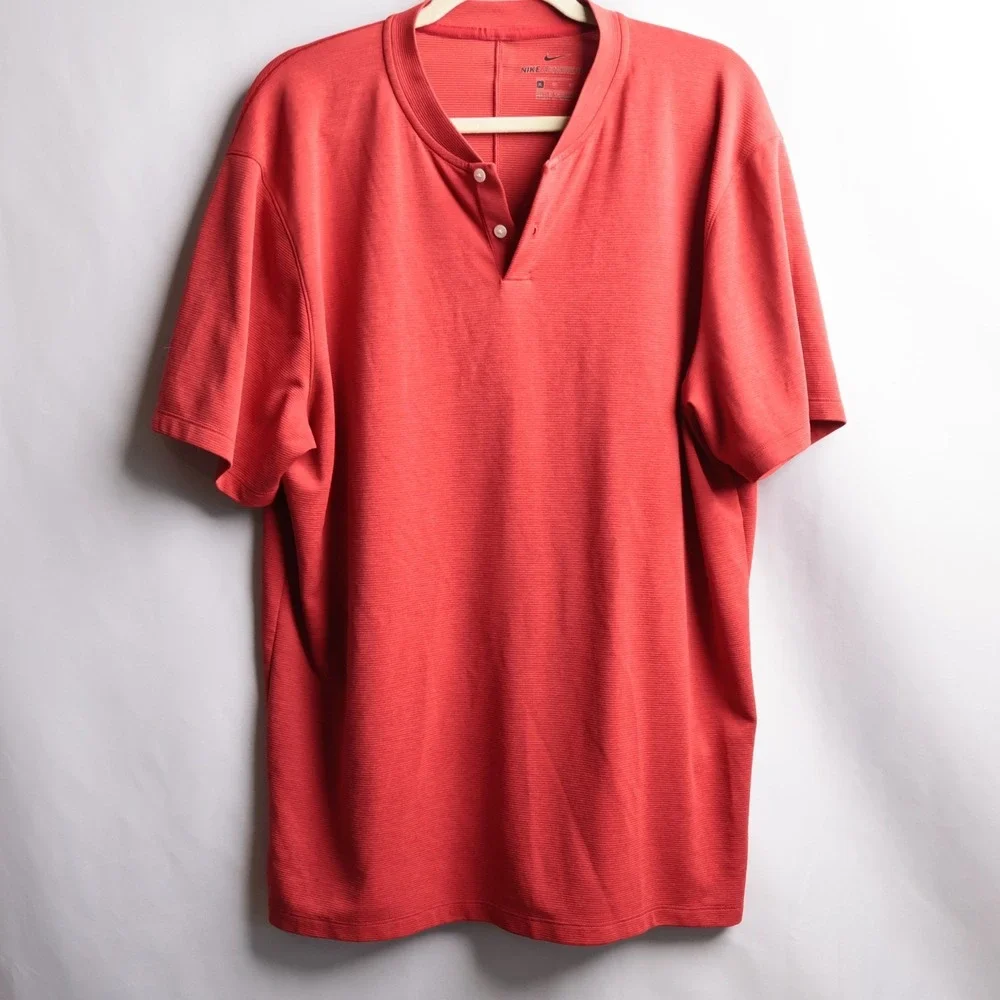 Nike Tiger Woods AeroReact Golf Polo Shirt Red Henley Mens XL BV1315-687